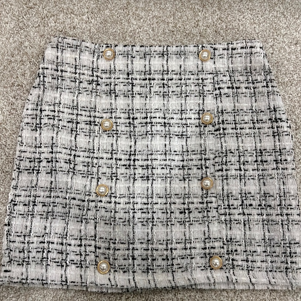 Shein white black plaid skirt